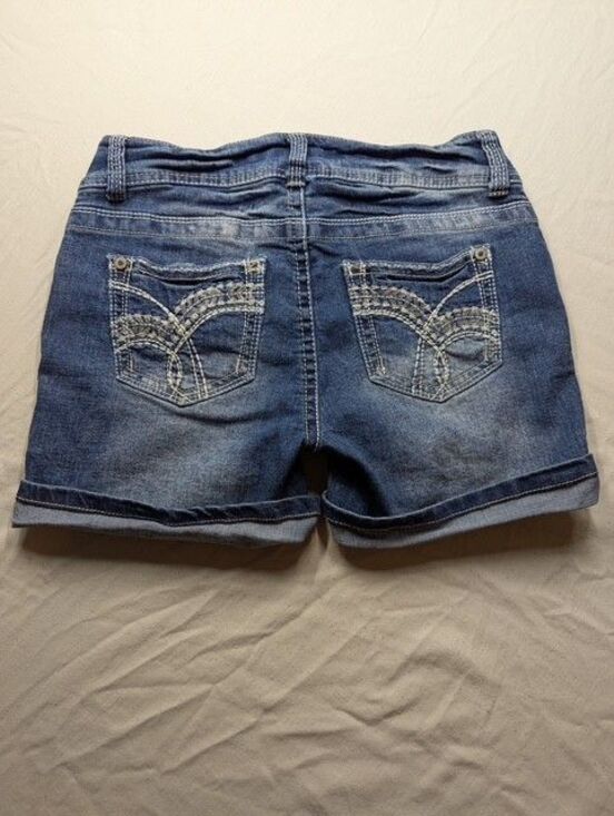 Wallflower Pants - WallFlower Juniors Size 3 Denim Shorts Y2K Embroidered Pockets Stretch Cuffed